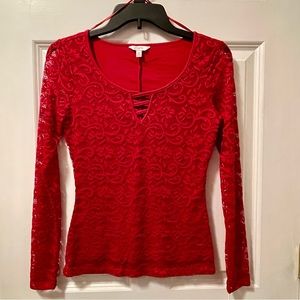 Red Lace Long Sleeve Blouse | Size XS
